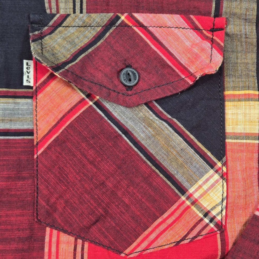 Levis Button Down Shirt Mens XXL Red Black Plaid 3LDLW1551 Excellent Long Sleeve - Picture 5 of 16